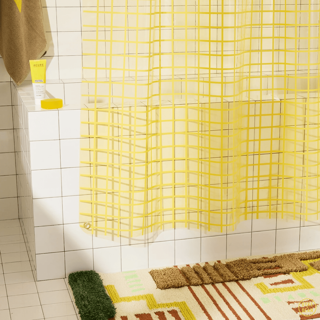 SUN SHOWER GRID CURTAIN BUTTER YELLOW - DYKE & DEAN