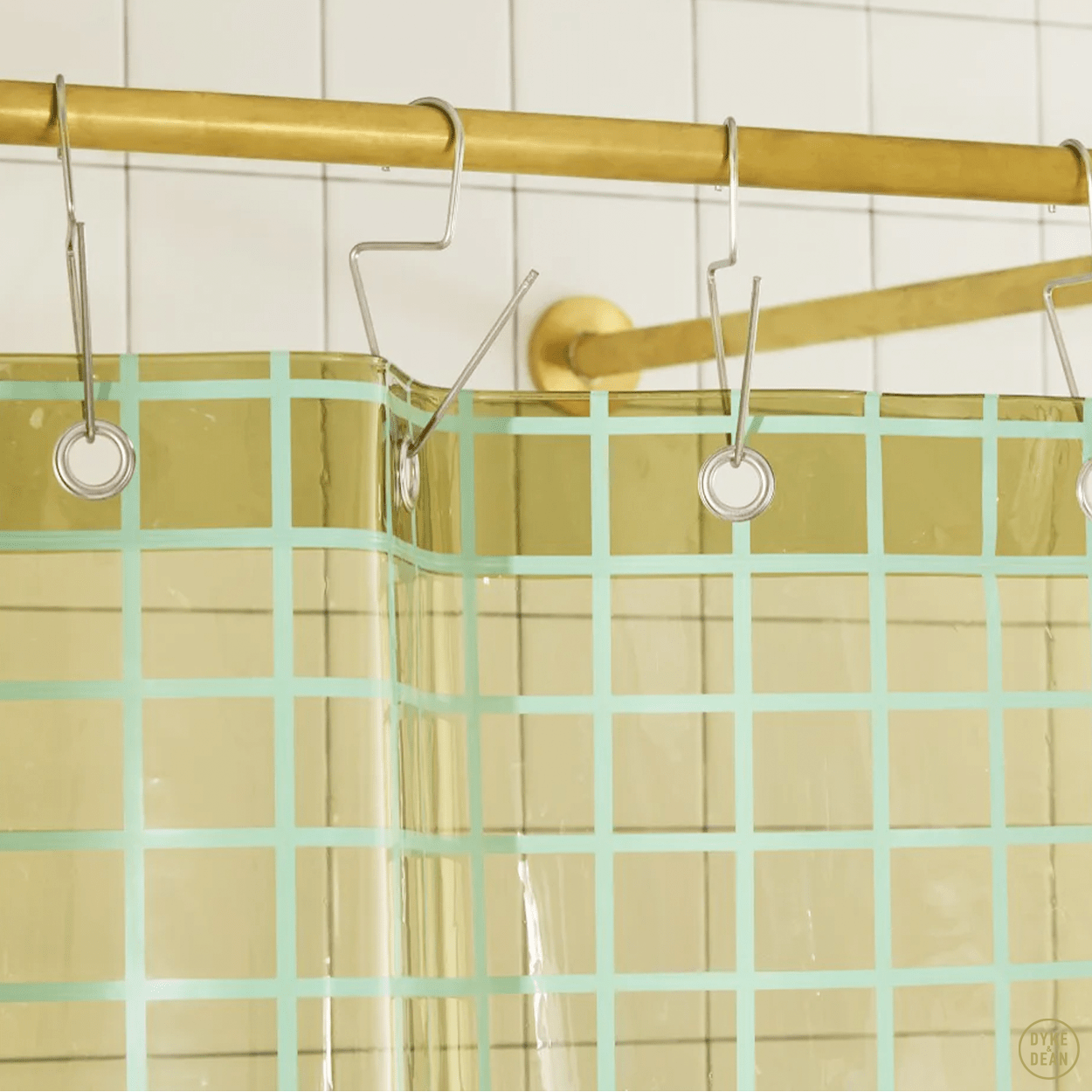 SUN SHOWER GRID CURTAIN OLIVE GREEN - DYKE & DEAN