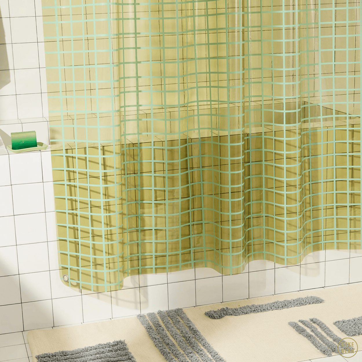SUN SHOWER GRID CURTAIN OLIVE GREEN - DYKE & DEAN