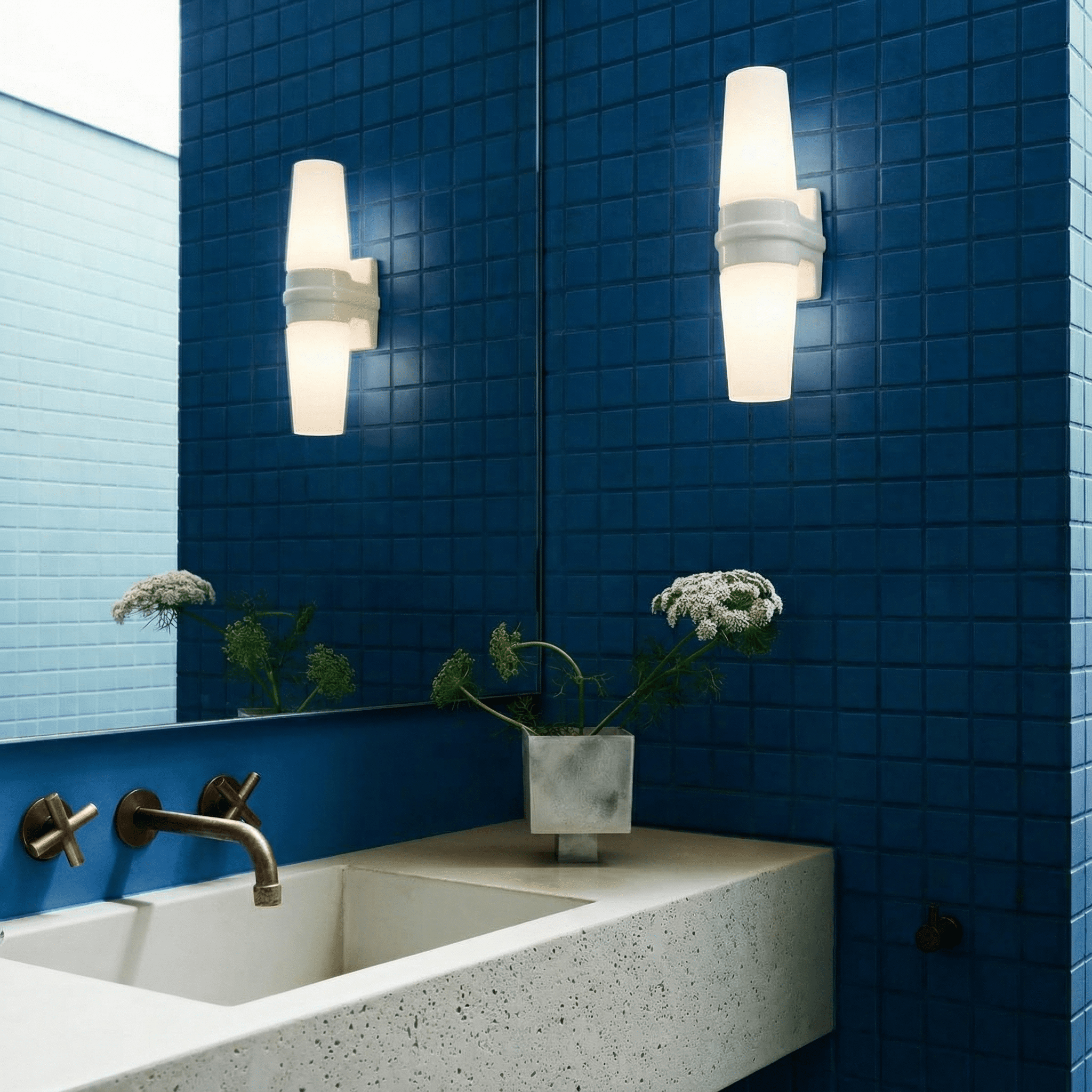 WHITE DOUBLE PORCELAIN WATERPROOF WALL MOUNTED LIGHT - DYKE & DEAN