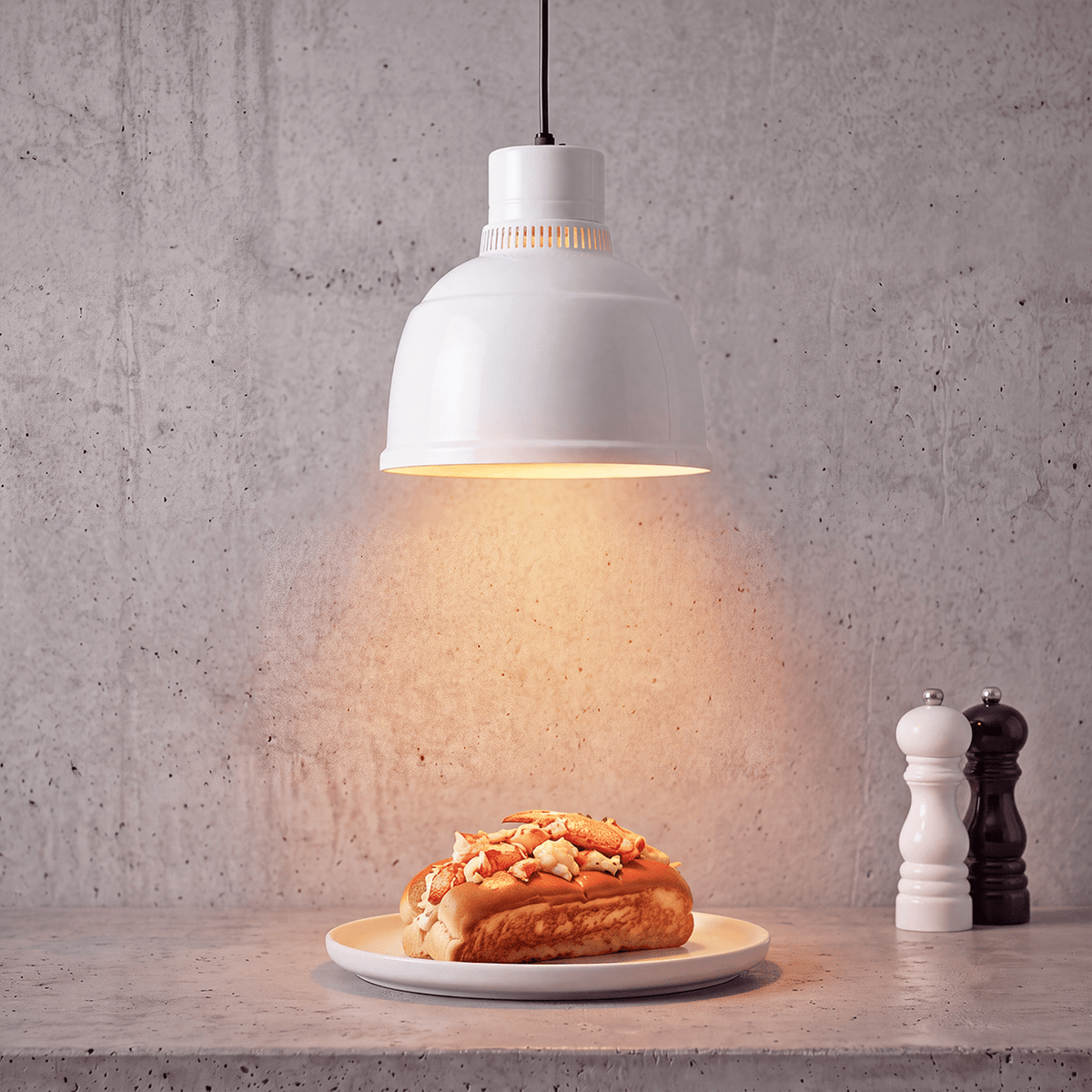 WHITE STAY HOT HEAT LAMP PENDANT FOCUS RS CORD - DYKE & DEAN