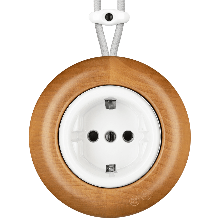 WOODEN PORCELAIN SURFACE MOUNTED FAGUS SOCKET SCHUKO - DYKE & DEAN