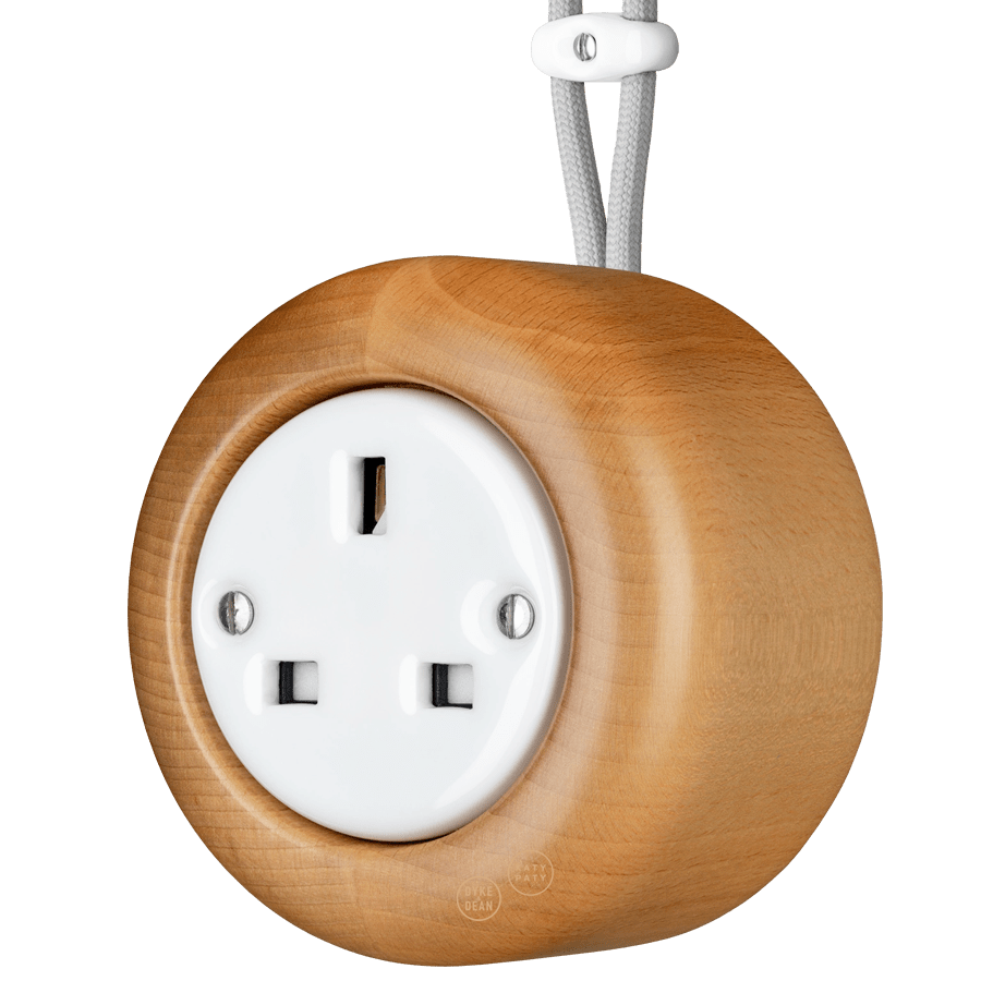 WOODEN PORCELAIN SURFACE MOUNTED FAGUS SOCKET UK - DYKE & DEAN
