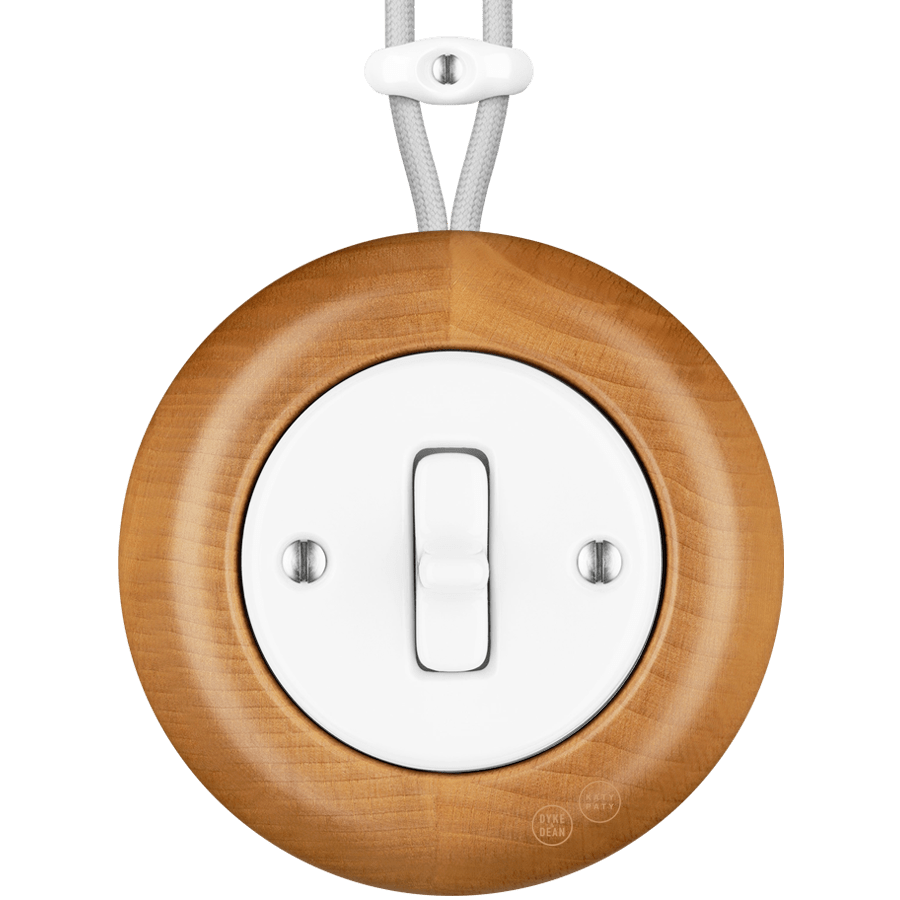 WOODEN PORCELAIN SURFACE MOUNTED FAGUS TOGGLE SWITCH - DYKE & DEAN