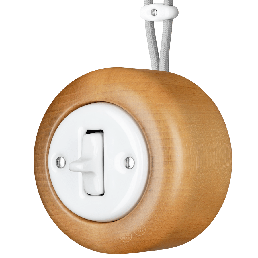 WOODEN PORCELAIN SURFACE MOUNTED FAGUS TOGGLE SWITCH - DYKE & DEAN