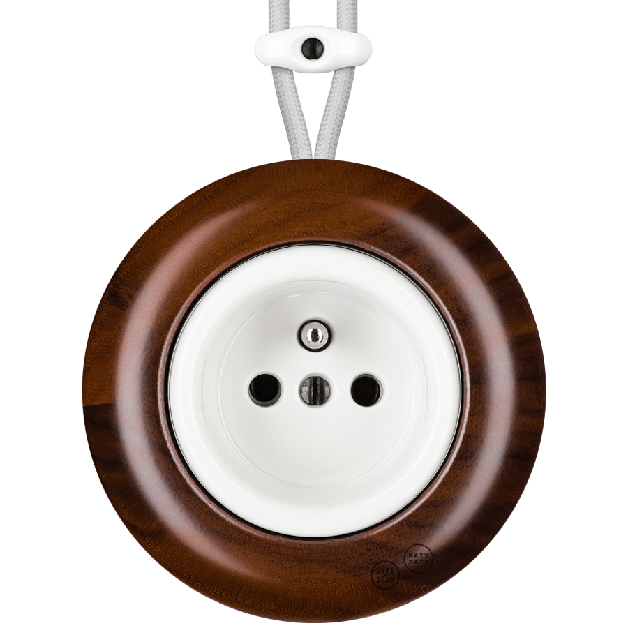 WOODEN PORCELAIN SURFACE MOUNTED NUC MAG EURO PIN SOCKET - DYKE & DEAN