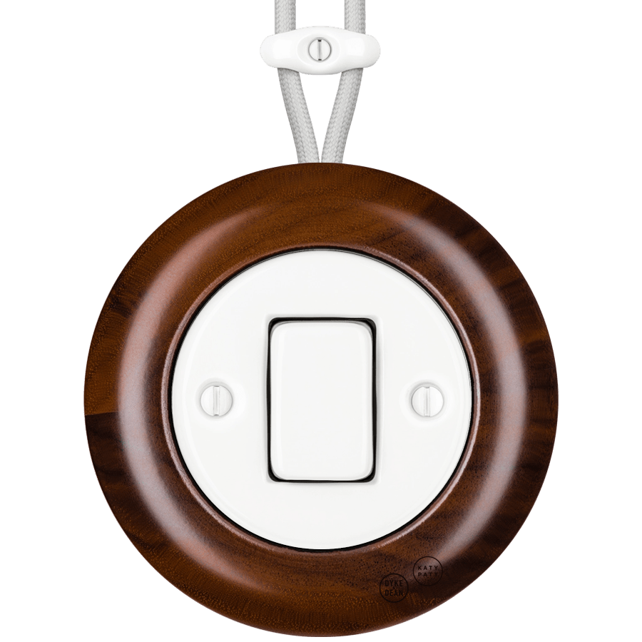WOODEN PORCELAIN SURFACE MOUNTED NUC MAG FAT BUTTON SWITCH - DYKE & DEAN