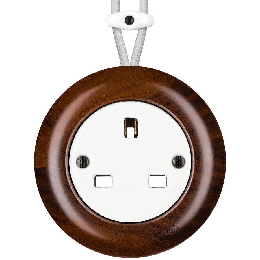 WOODEN PORCELAIN SURFACE MOUNTED NUC MAG SOCKET UK - DYKE & DEAN