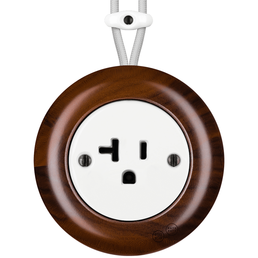 WOODEN PORCELAIN SURFACE MOUNTED NUC MAG SOCKET USA 20AMP - DYKE & DEAN