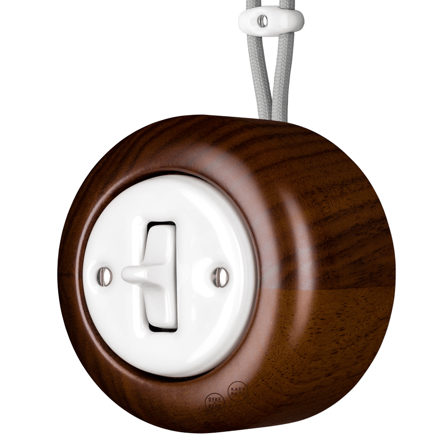 WOODEN PORCELAIN SURFACE MOUNTED NUC MAG TOGGLE SWITCH - DYKE & DEAN
