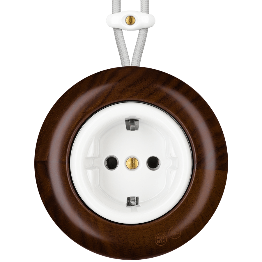 WOODEN PORCELAIN SURFACE MOUNTED NUCLEUS SOCKET SCHUKO - DYKE & DEAN