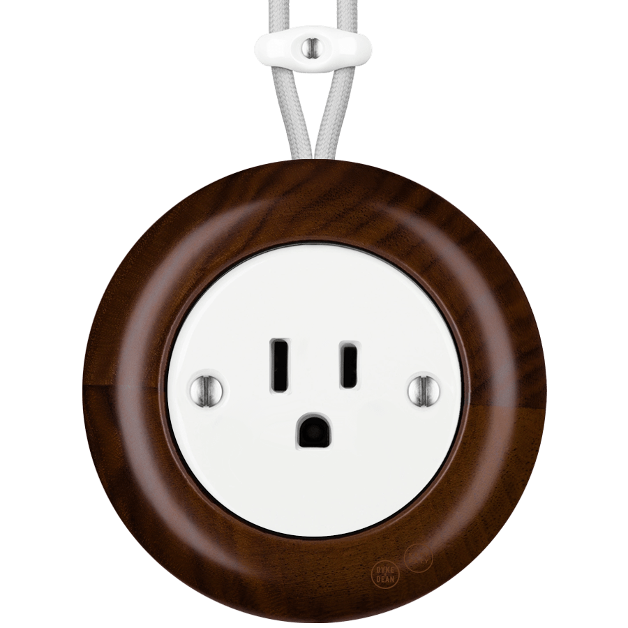 WOODEN PORCELAIN SURFACE MOUNTED NUCLEUS SOCKET USA 15AMP - DYKE & DEAN