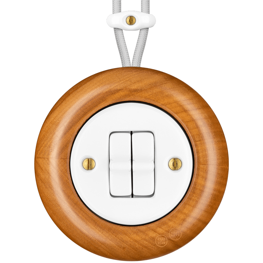 WOODEN PORCELAIN SURFACE MOUNTED PADELUS DOUBLE TOGGLE SWITCH - DYKE & DEAN