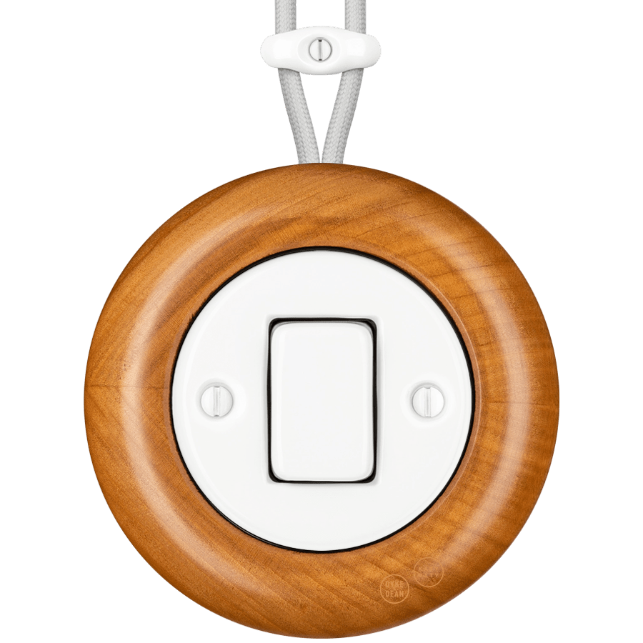 WOODEN PORCELAIN SURFACE MOUNTED PADELUS FAT BUTTON SWITCH - DYKE & DEAN