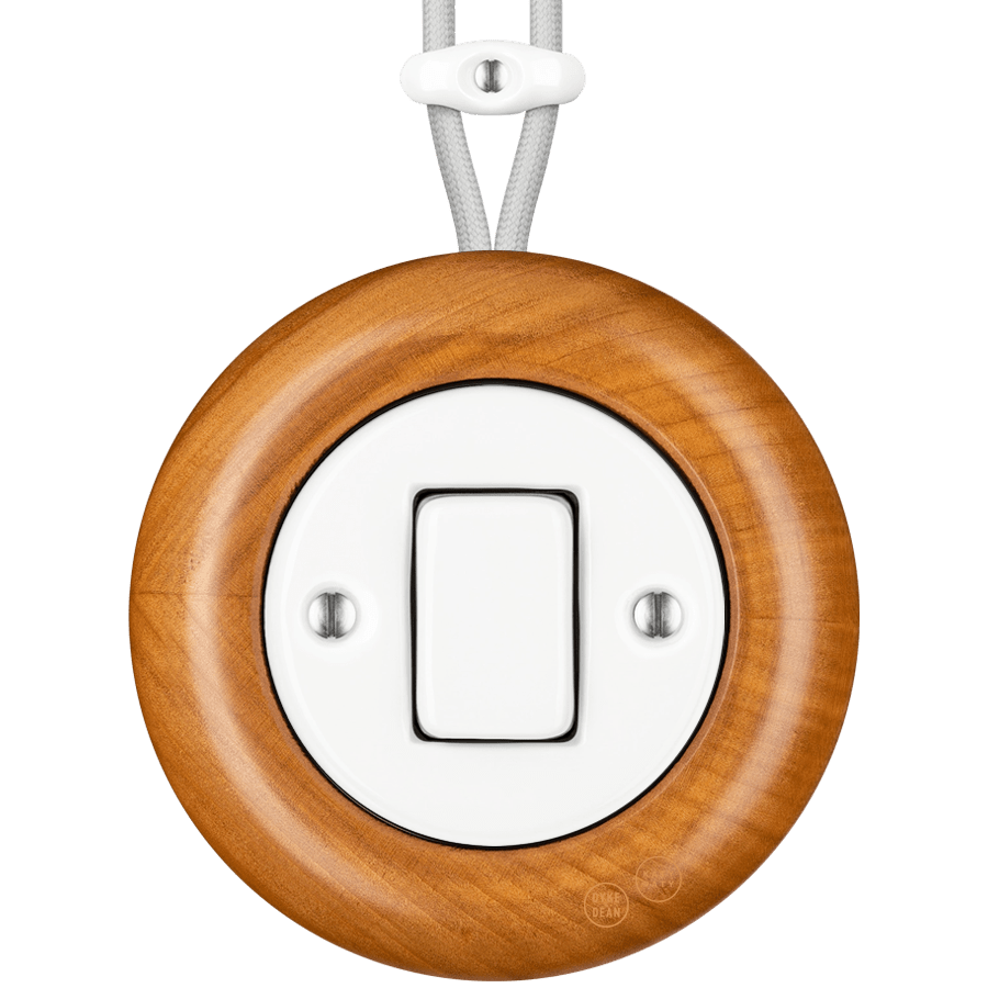WOODEN PORCELAIN SURFACE MOUNTED PADELUS FAT BUTTON SWITCH - DYKE & DEAN