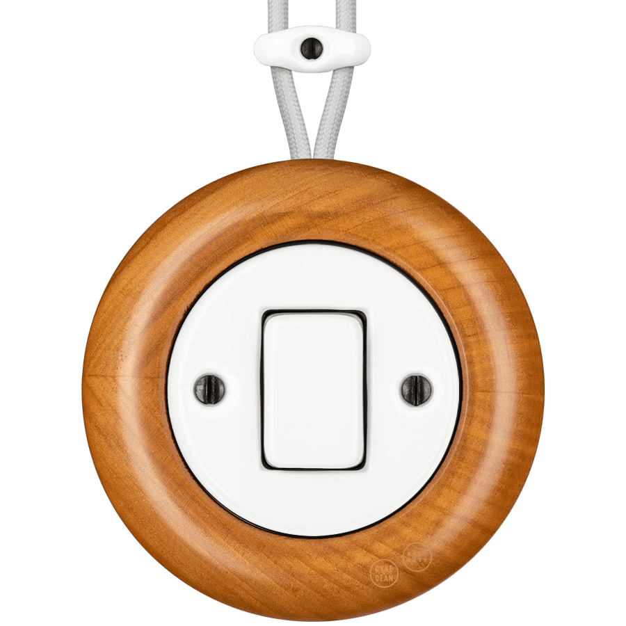 WOODEN PORCELAIN SURFACE MOUNTED PADELUS FAT BUTTON SWITCH - DYKE & DEAN