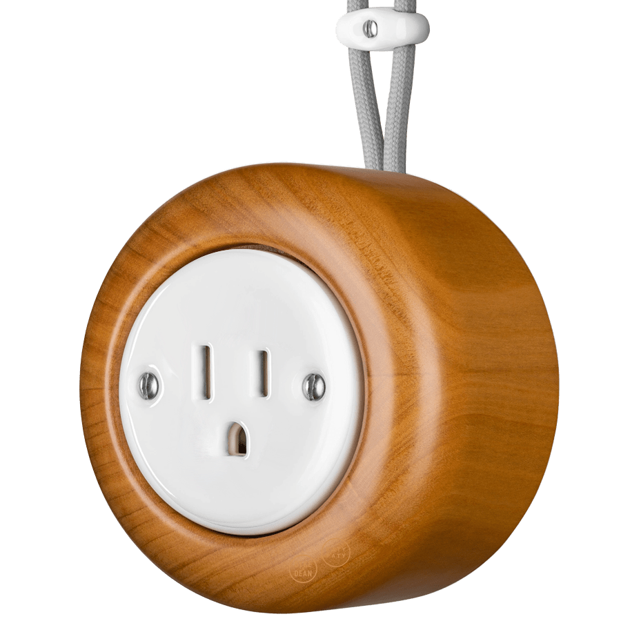 WOODEN PORCELAIN SURFACE MOUNTED PADELUS SOCKET USA 15AMP - DYKE & DEAN
