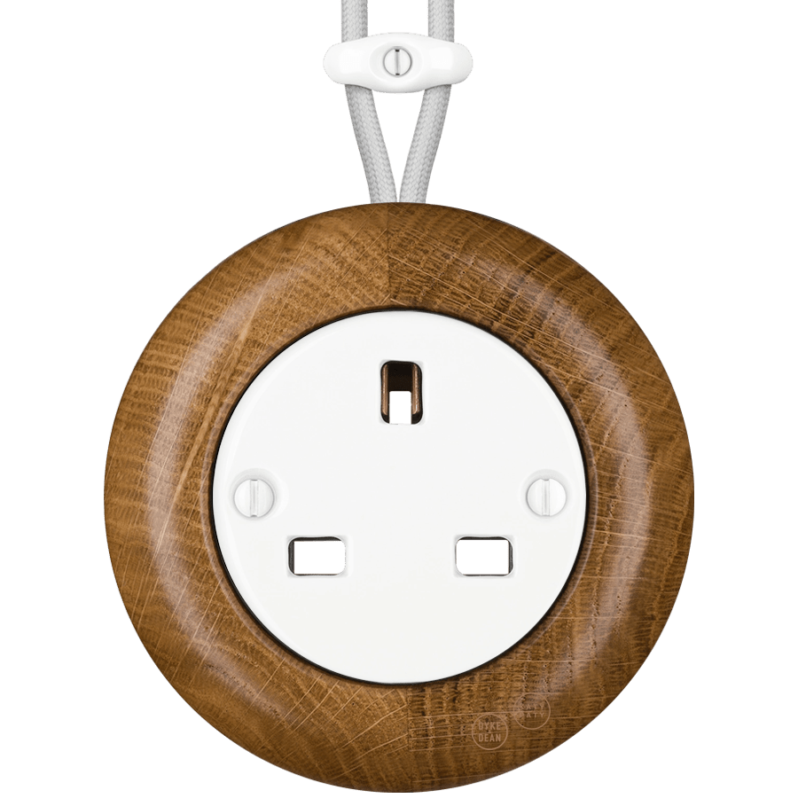 WOODEN PORCELAIN SURFACE MOUNTED ROBUS SOCKET UK - DYKE & DEAN