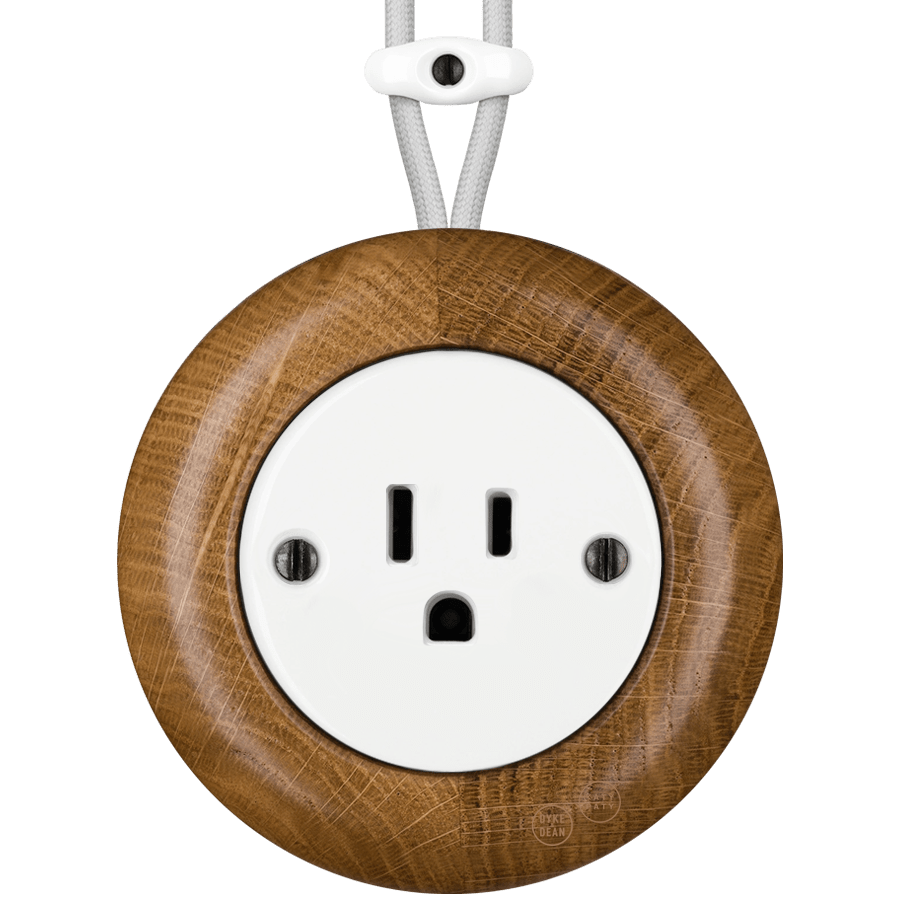 WOODEN PORCELAIN SURFACE MOUNTED ROBUS SOCKET USA 15AMP - DYKE & DEAN