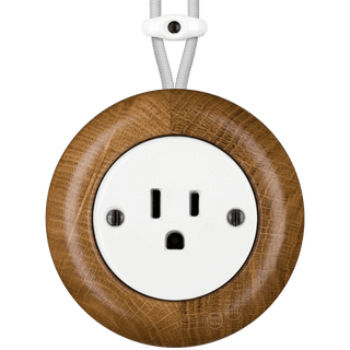 WOODEN PORCELAIN SURFACE MOUNTED ROBUS SOCKET USA 15AMP - DYKE & DEAN