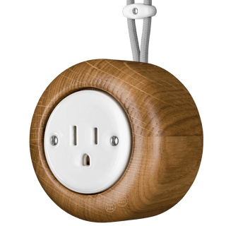 WOODEN PORCELAIN SURFACE MOUNTED ROBUS SOCKET USA 15AMP - DYKE & DEAN