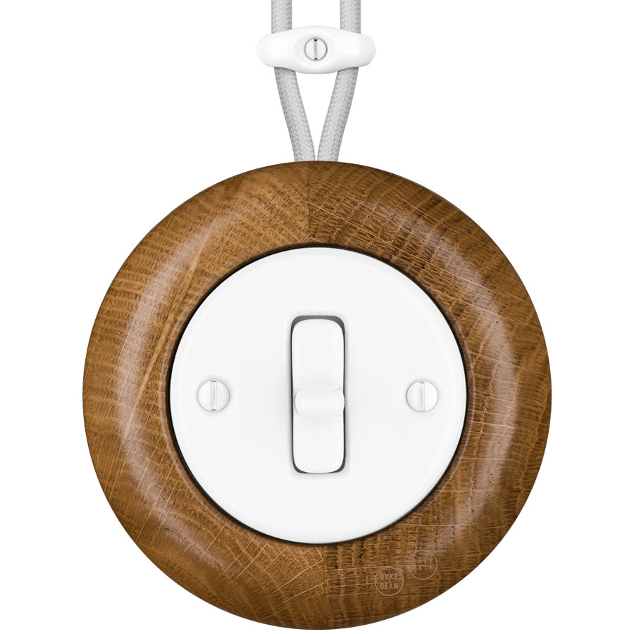 WOODEN PORCELAIN SURFACE MOUNTED ROBUS TOGGLE SWITCH - DYKE & DEAN
