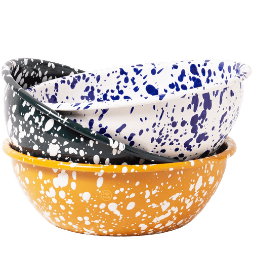YELLOW & CREAM LARGE SPLATTER ENAMEL BOWL - DYKE & DEAN