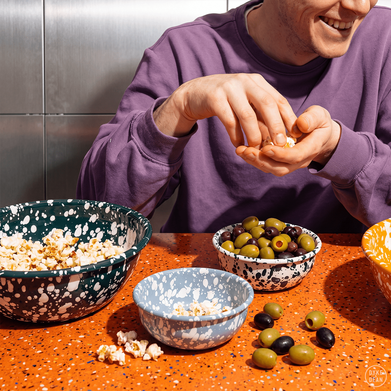 YELLOW & CREAM LARGE SPLATTER ENAMEL BOWL - DYKE & DEAN