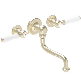 BASIN DROP ARM PORCELAIN WHITE LEVER HANDLE TAPS - DYKE & DEAN