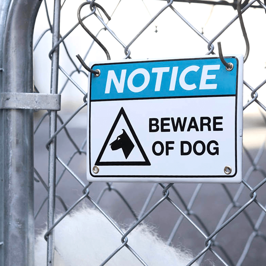 BEWARE OF THE DOG ENAMEL SIGN - DYKE & DEAN