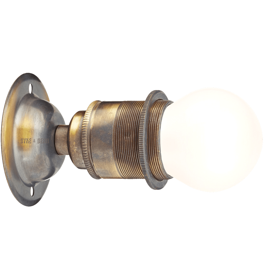 BRUSHED BRASS FIXED SCREW E27 WALL BULB HOLDER - DYKE & DEAN