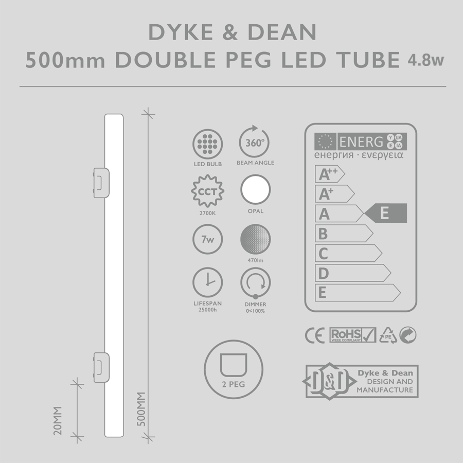 COPPER PEG TUBE BULB DOUBLE MOUNT 500 - DYKE & DEAN