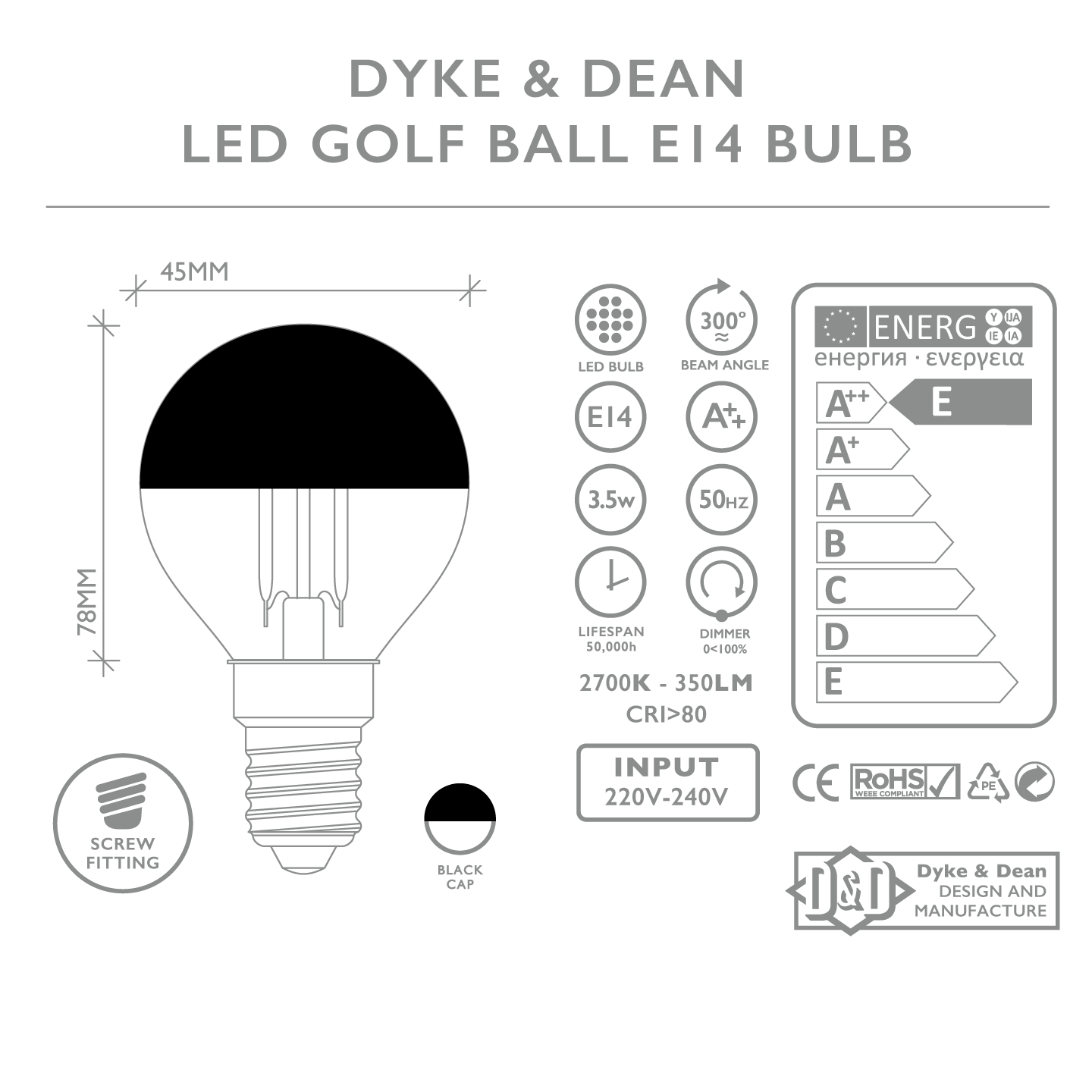 DYKE & DEAN LED BLACK CAP E14 BULB - DYKE & DEAN