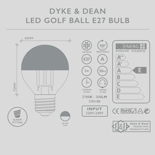 DYKE & DEAN LED SILVER CAP GOLF BALL E27 BULB - DYKE & DEAN