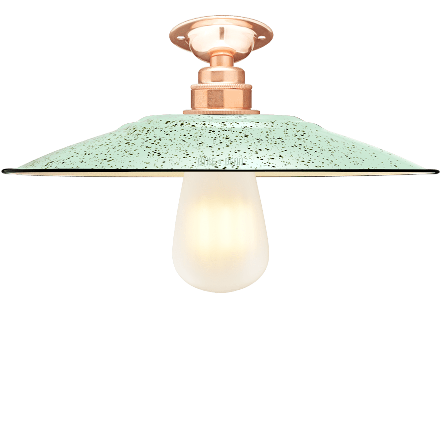 FIXED FLAT MINT GREEN SPECKLE ENAMEL SHADE - DYKE & DEAN