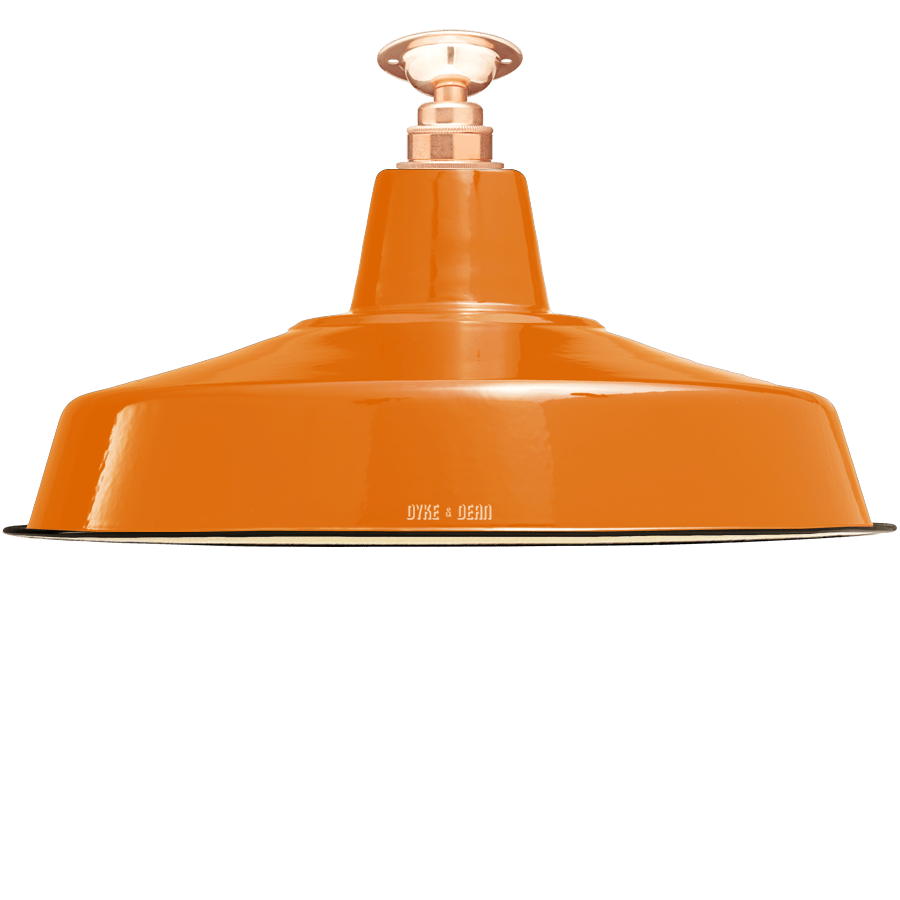 FIXED LARGE ORANGE ENAMEL SHADE - DYKE & DEAN