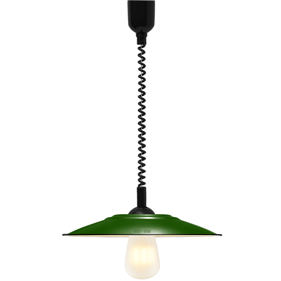 FLAT GREEN ENAMEL RETRACTABLE CORD LIGHT - DYKE & DEAN