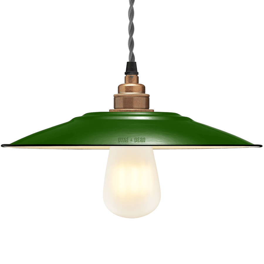 FLAT GREEN ENAMEL SHADE - DYKE & DEAN