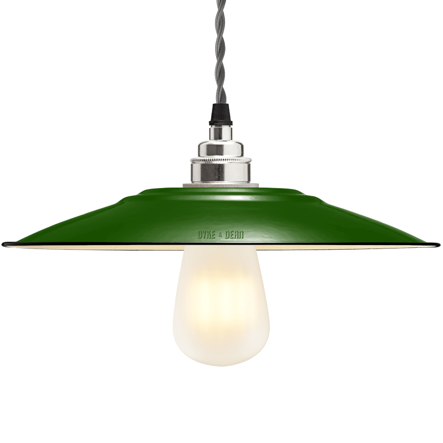 FLAT GREEN ENAMEL SHADE - DYKE & DEAN