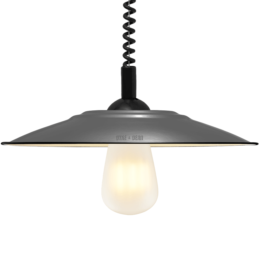 FLAT GREY ENAMEL RETRACTABLE CORD LIGHT - DYKE & DEAN