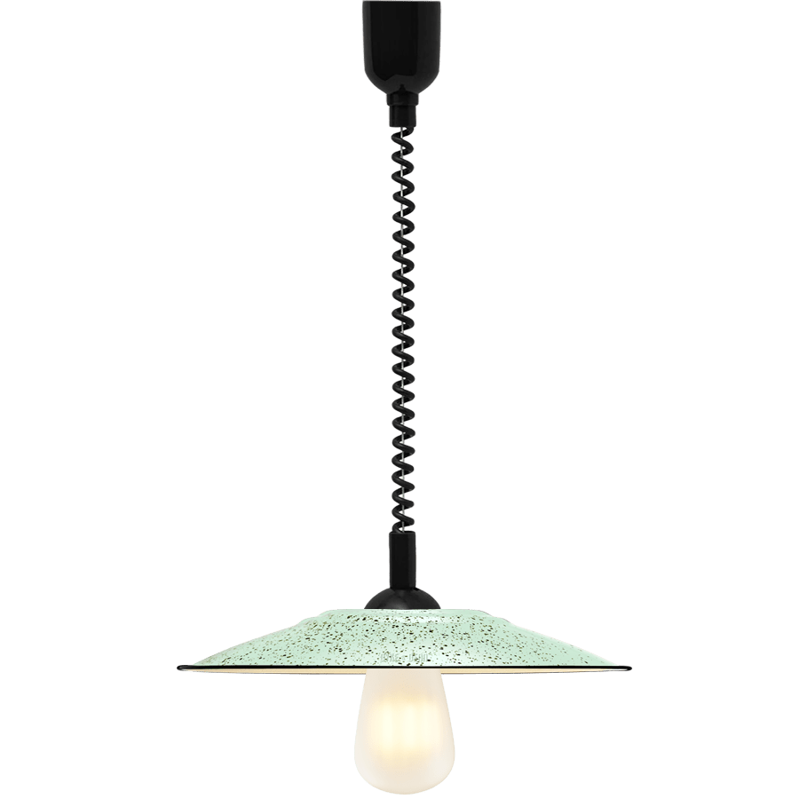 FLAT MINT GREEN SPECKLED ENAMEL RETRACTABLE CORD LIGHT - DYKE & DEAN