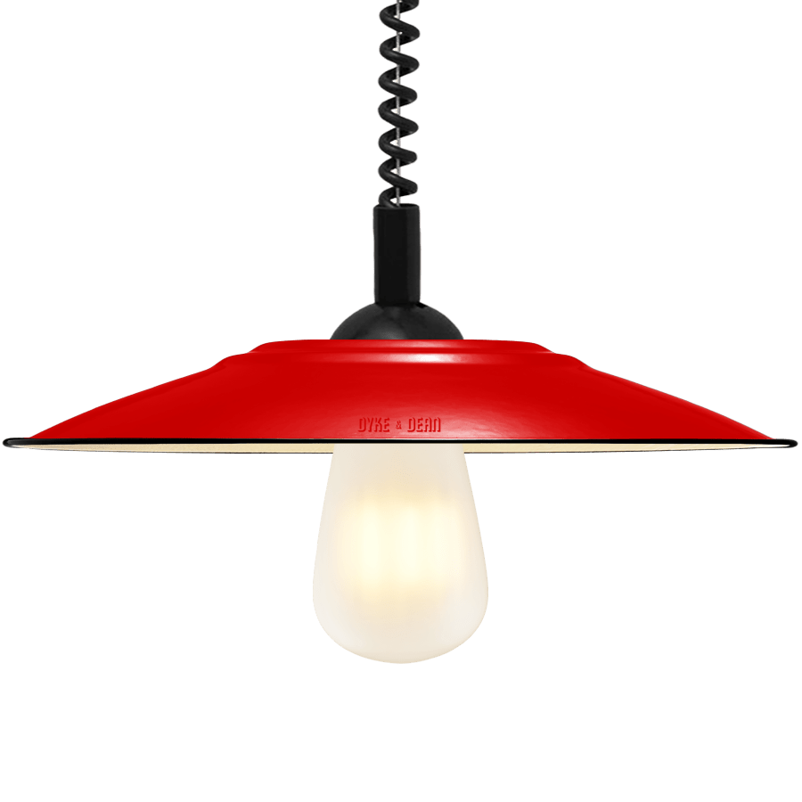 FLAT RED ENAMEL RETRACTABLE CORD LIGHT - DYKE & DEAN