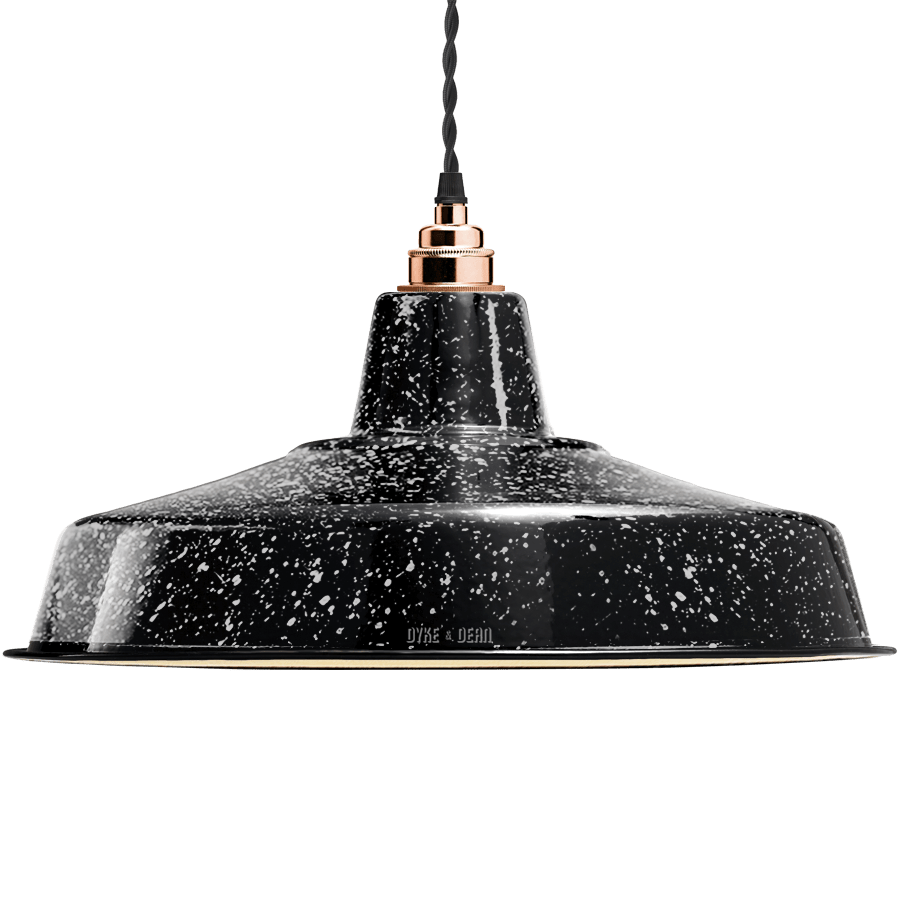 LARGE BLACK SPECKLE ENAMEL SHADE - DYKE & DEAN