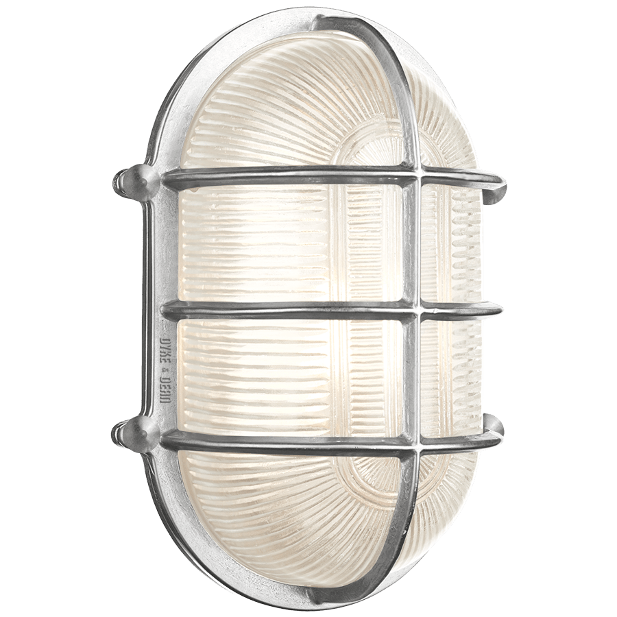 LARGE CAGE OVAL CHROME BULKHEAD LIGHT - DYKE & DEAN