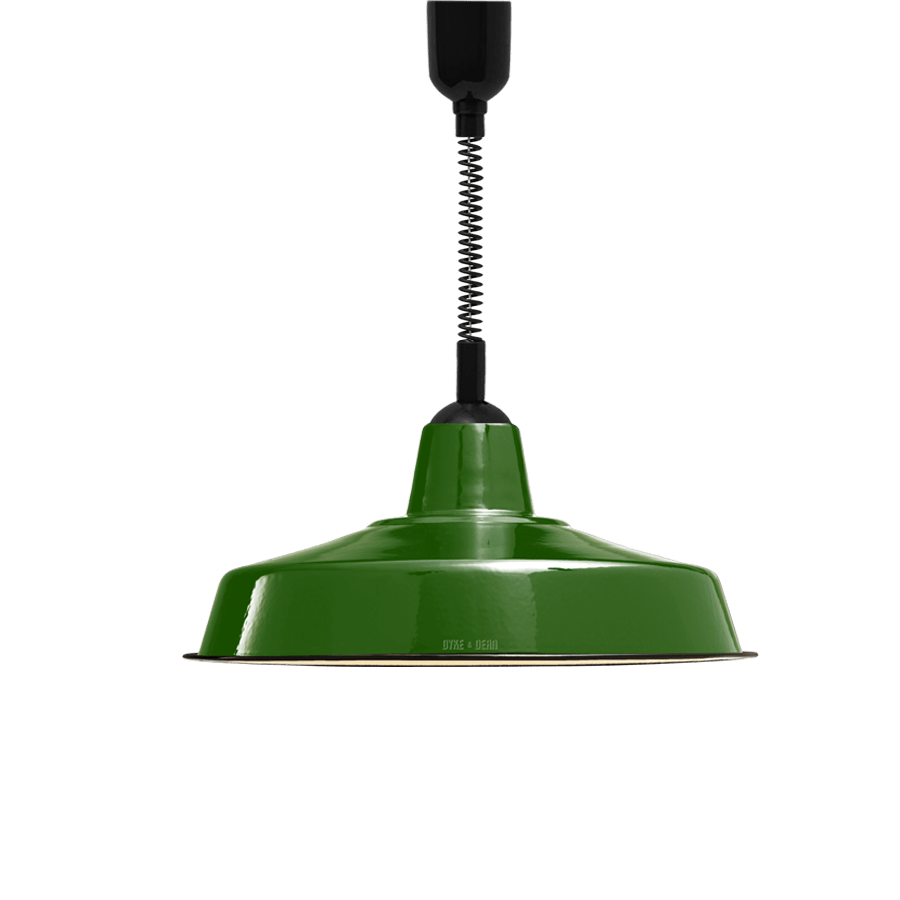 LARGE GREEN ENAMEL RETRACTABLE CORD LIGHT - DYKE & DEAN