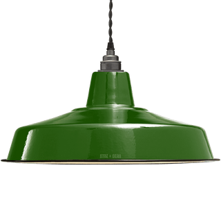 LARGE GREEN ENAMEL SHADE - DYKE & DEAN