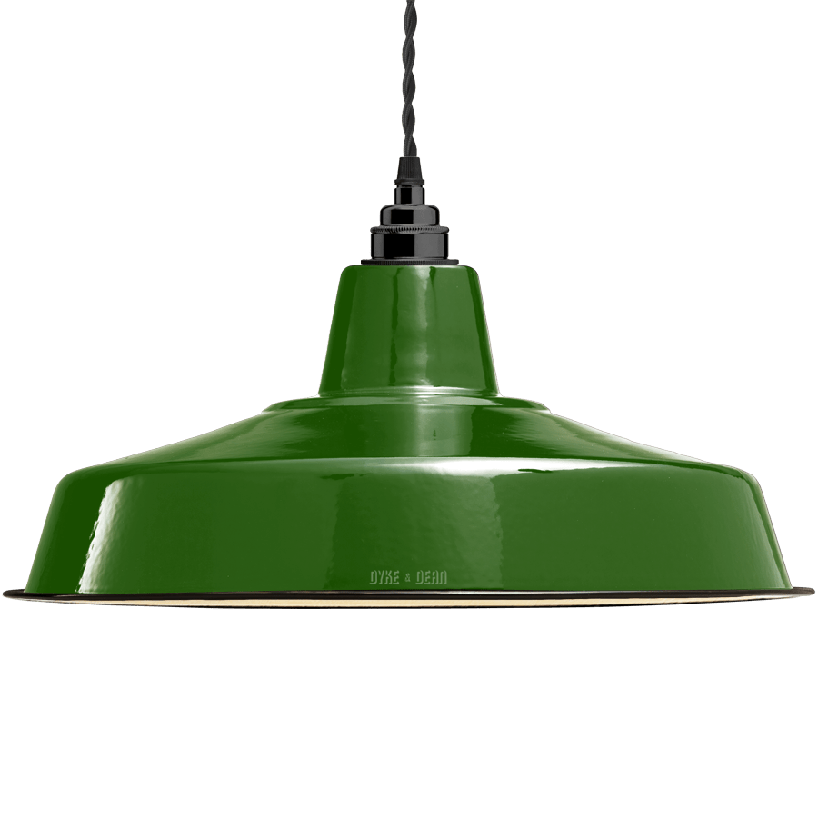 LARGE GREEN ENAMEL SHADE - DYKE & DEAN