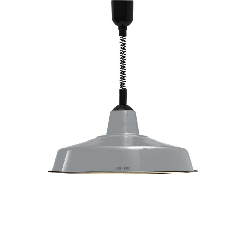 LARGE GREY ENAMEL RETRACTABLE CORD LIGHT - DYKE & DEAN