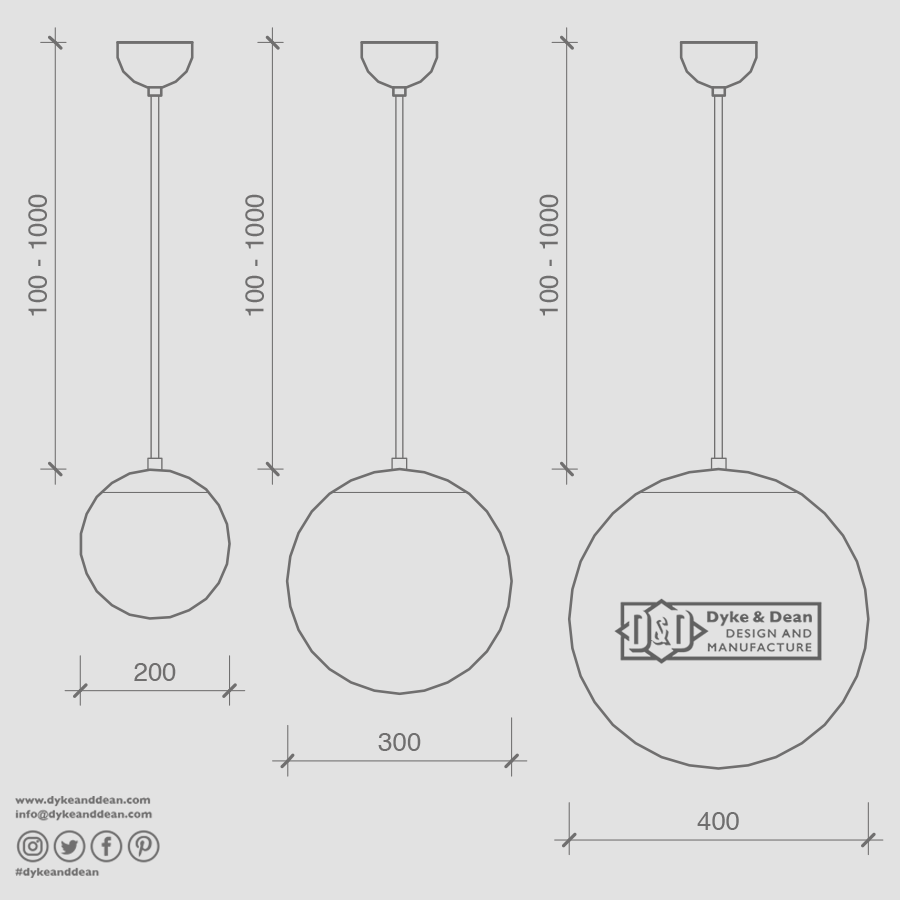 OPAL GLOBE PENDANT BRASS 300mm - DYKE & DEAN