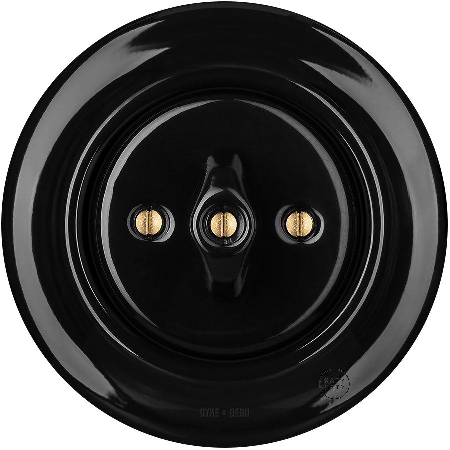 PORCELAIN WALL LIGHT SWITCH BLACK ROTARY - DYKE & DEAN